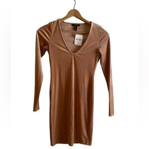Forever 21 Apricot Velvet Feel Long Sleeve Dress Size Small
